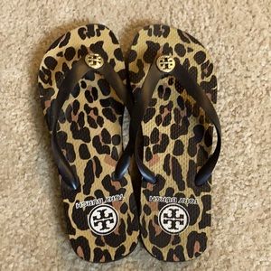 Tory Burch cheetah print flip flops